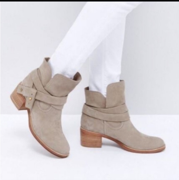 Ugg Elora Suede Leather Heeled Ankle Boots in Antelope. Wrap around Straps #479 - Picture 3 of 12